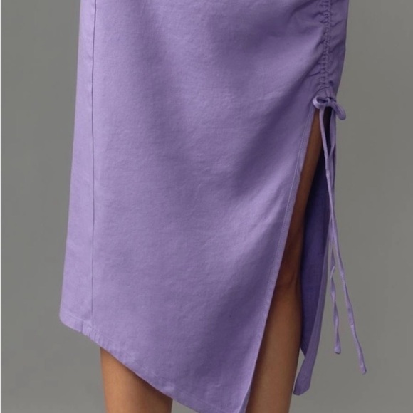 NWT! Anthropologie Lavender Ruched Side Slit Linen Midi Skirt - Picture 4 of 9